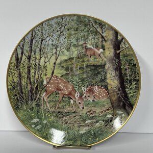 Woodland Year Fawns in the June Meadow Plate Franklin Porcelain 1981 Deer